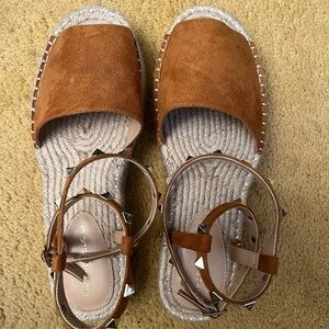 Espadrille Wrap Around Spike Sandals Brown Wedge Sandals Casual Beachy Size 9